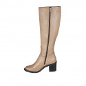 Stivale da donna in pelle beige con cerniera tacco 6 - Misure disponibili: 32