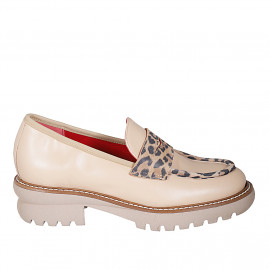 Mocasino para mujer en piel de color nude y piel moteada tacon 4 - Tallas disponibles:  32, 42, 43, 44