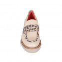 Mocassino da donna in pelle nude con mascherina in pelle con stampa maculata tacco 4 - Misure disponibili: 32, 42, 43, 44