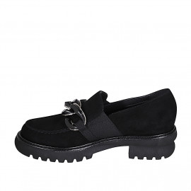 Mocassino da donna con catena ed elastico in camoscio nero tacco 4 - Misure disponibili: 33, 45 2