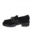 Woman's mocassin with chain and elastic band in black suede heel 4 - Available sizes:  33, 45