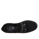 Mocasino para mujer con cadena y elastico en gamuza negra tacon 4 - Tallas disponibles:  33, 45