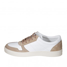 Zapato para mujer con cordones y plantilla extraible en piel blanca y gamuza beis cuña 3 - Tallas disponibles:  42, 44 2