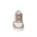 Woman's laced shoe with removable insole in white leather and beige suede wedge heel 3 - Available sizes:  42, 44