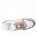 Chaussure à lacets avec semelle amovible pour femmes en cuir blanc et daim beige talon compensé 3 - Pointures disponibles:  42, 44