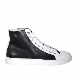 Zapato para mujer con cordones, plantilla extraible y cremallera en piel negra y blanca cuña 3 - Tallas disponibles:  43, 46