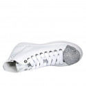Woman's laced shoe with zipper and removable insole in white and silver glittered leather wedge heel 3 - Available sizes:  42
