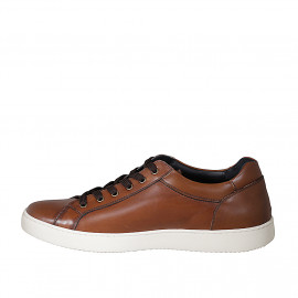 Chaussure sportif à lacets pour hommes en cuir cognac - Pointures disponibles:  46, 47, 51, 52 2