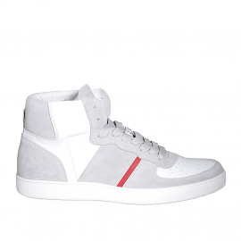 Men's sports shoe with laces in grey suede and white and red leather - Available sizes:  46, 49, 50, 51, 52
