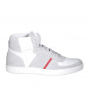 Chaussure à lacets sportif pour hommes en daim gris et cuir blanc et rouge - Pointures disponibles:  46, 49, 50, 51, 52
