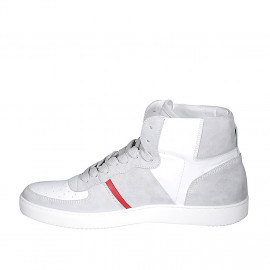 Men's sports shoe with laces in grey suede and white and red leather - Available sizes:  46, 49, 50, 51, 52 2