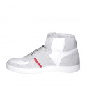 Men's sports shoe with laces in grey suede and white and red leather - Available sizes:  46, 49, 50, 51, 52