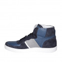 Chaussure à lacets sportif pour hommes en daim bleu et cuir bleu, gris et blanc - Pointures disponibles:  46, 47, 49, 50, 51, 52