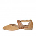Chaussure ouverte à bout pointu pour femmes avec courroies en daim cognac et marron clair talon 1 - Pointures disponibles:  35