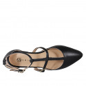 Chaussure ouverte à bout pointu pour femmes avec courroies en cuir noir talon 1 - Pointures disponibles:  35