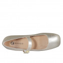 Woman's Mary Jane with squared tip and strap in platinum laminated leather heel 1 - Available sizes:  45