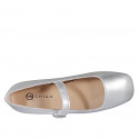 Woman's Mary Jane with squared tip and strap in silver laminated leather heel 1 - Available sizes:  35, 45