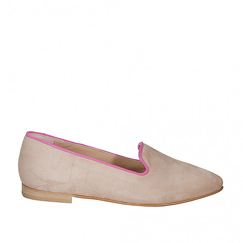 Mocassin pour femmes en daim beige et fuchsia talon 1 - Pointures disponibles:  44