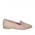 Woman's mocassin in beige and fuchsia suede heel 1 - Available sizes:  44