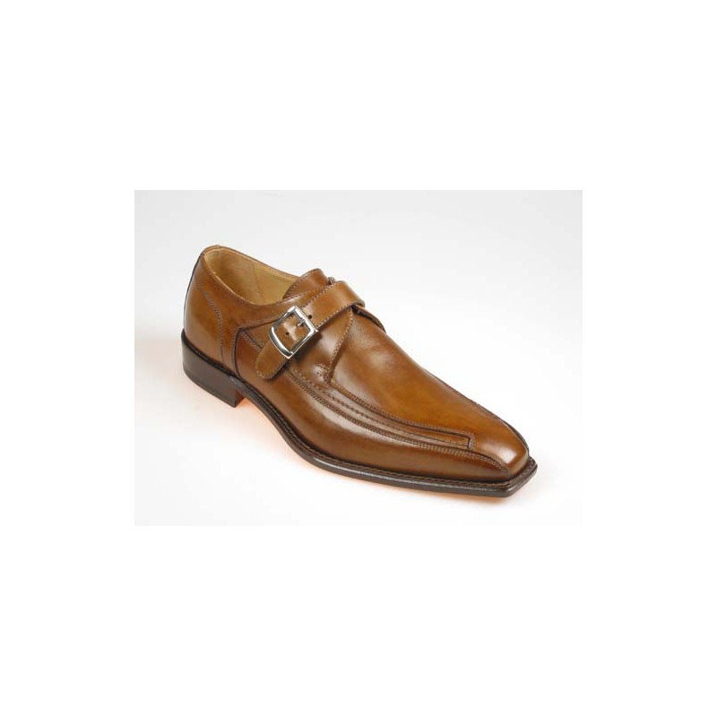 Zapato elegante con hebilla para hombre en piel cognac - Tallas disponibles:  50, 51