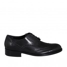 Scarpa stringata derby da uomo in pelle nera con lavorazione Brogue - Misure disponibili: 36, 37, 38, 46, 48, 51, 52