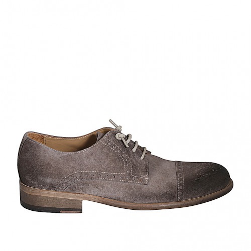 Zapato derby con cordones y decoraciones Brogue para hombre en gamuza terciopelo gris pardo - Tallas disponibles:  46, 48, 50, 51, 52
