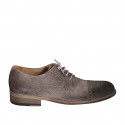 Men's laced derby shoe with Brogue decorations in taupe velour suede - Available sizes:  46, 48, 50, 51, 52