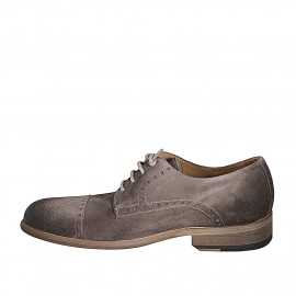 Scarpa derby stringata con lavorazione Brogue da uomo in camoscio velour taupe - Misure disponibili: 46, 48, 50, 51, 52 2