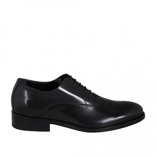 Men's elegant laced Oxford shoe in black brush-off leather - Available sizes:  37, 51, 52