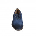 Men's laced derby shoe with Brogue decorations in blue velour suede - Available sizes:  46, 47, 49, 51, 52