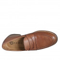 Man's elegant loafer in cognac brown leather - Available sizes:  46, 47, 48, 52