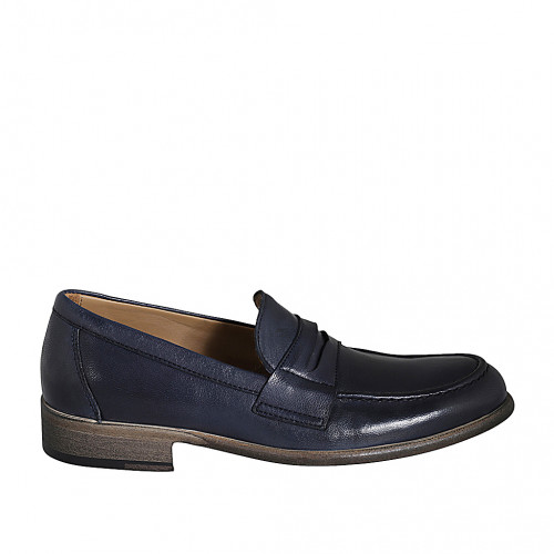Man's elegant loafer in blue leather - Available sizes:  36, 38, 46, 47, 51, 52