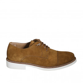 Zapato deportivo con cordones y puntera en gamuza color cognac - Tallas disponibles:  36, 37, 46, 47, 48, 49, 50