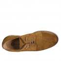 Laced men's sports shoe with captoe in cognac brown suede - Available sizes:  36, 37, 46, 47, 48, 49, 50