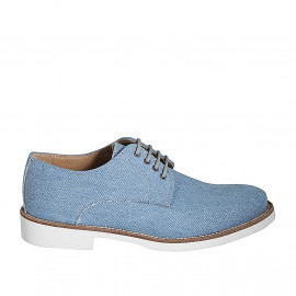 Laced men's casual shoe in light blue denim fabric - Available sizes:  36, 38, 46, 48, 49, 50, 51