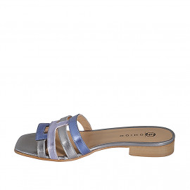 Sabot da donna in pelle laminata argento, blu e glicine tacco 2 - Misure disponibili: 32, 35, 42, 43 2
