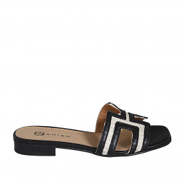 Sabot da donna in pelle nera e rafia color crema tacco 2 - Misure disponibili: 35, 42