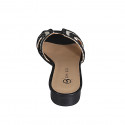 Woman's mule in black leather and cream-colored raffia heel 2 - Available sizes:  35, 42