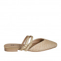Mule fermée pour femmes avec courroies en raphia beige et cuir laminé or talon 2 - Pointures disponibles:  32