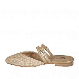 Mule cerrado en punta para mujer con correas en rafia beis y piel laminada oro tacon 2 - Tallas disponibles:  32 2