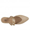Woman's mule with closed toe in beige raffia and golden laminated leather with straps heel 2 - Available sizes:  32