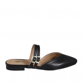 Woman's mule with closed toe in black leather with straps heel 2 - Available sizes:  35