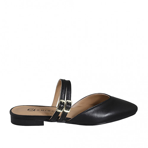 Woman's mule with closed toe in black leather with straps heel 2 - Available sizes:  35