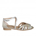 Chaussure ouverte pour femmes en cuir laminé platine, argent et cuivre avec courroie croisé talon 2 - Pointures disponibles:  35, 43