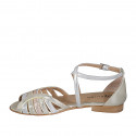 Woman's open shoe with crossed strap in platinum, silver and copper laminated leather heel 2 - Available sizes:  35, 43