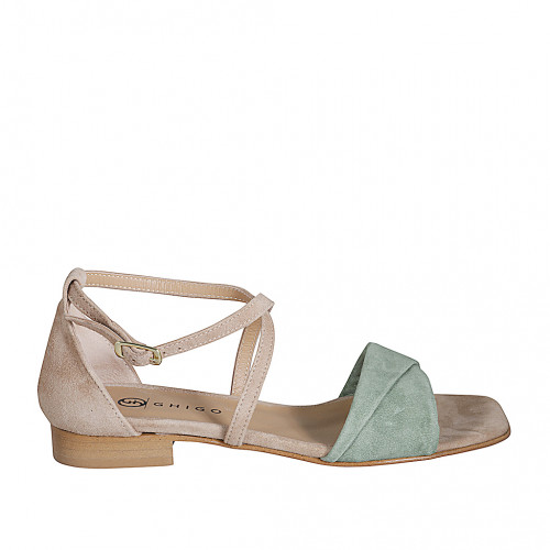 Chaussure ouverte pour femmes avec courroie en daim beige et vert talon 2 - Pointures disponibles:  32, 33, 35, 43