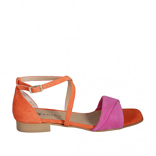 Chaussure ouverte pour femmes avec courroie en daim orange et fuchsia talon 2 - Pointures disponibles:  35