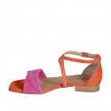 Zapato abierto con cinturon para mujer en gamuza naranja y fucsia tacon 2 - Tallas disponibles:  35
