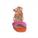 Zapato abierto con cinturon para mujer en gamuza naranja y fucsia tacon 2 - Tallas disponibles:  35