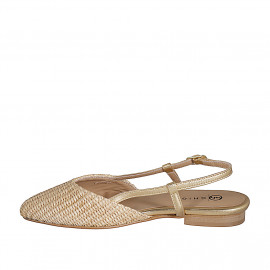 Zapato destalonado para mujer en rafia de color beis y piel laminada oro tacon 2 - Tallas disponibles:  35 2